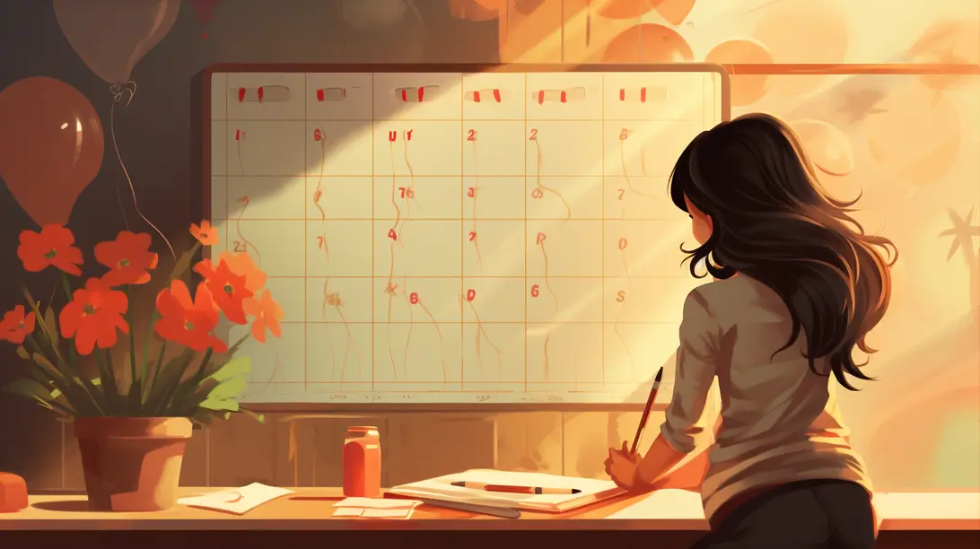 A woman counting the days on a calendar.