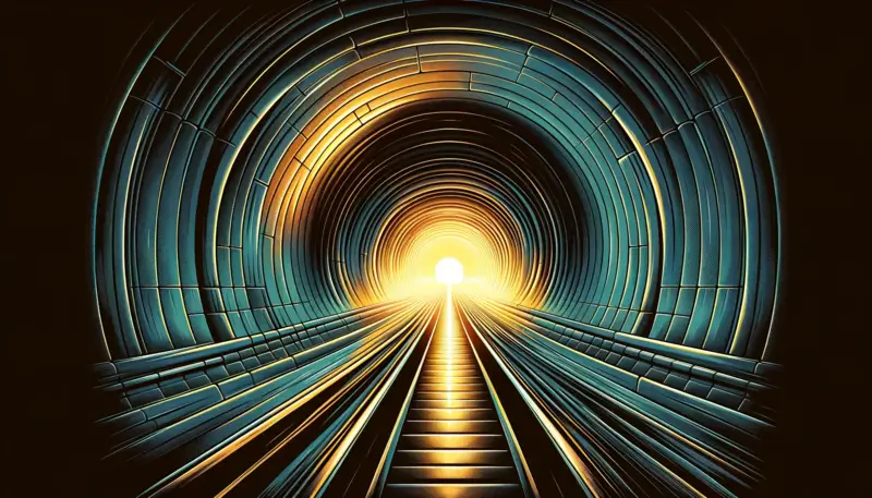 Create an image of a dark tunnel with a bright light at the end.