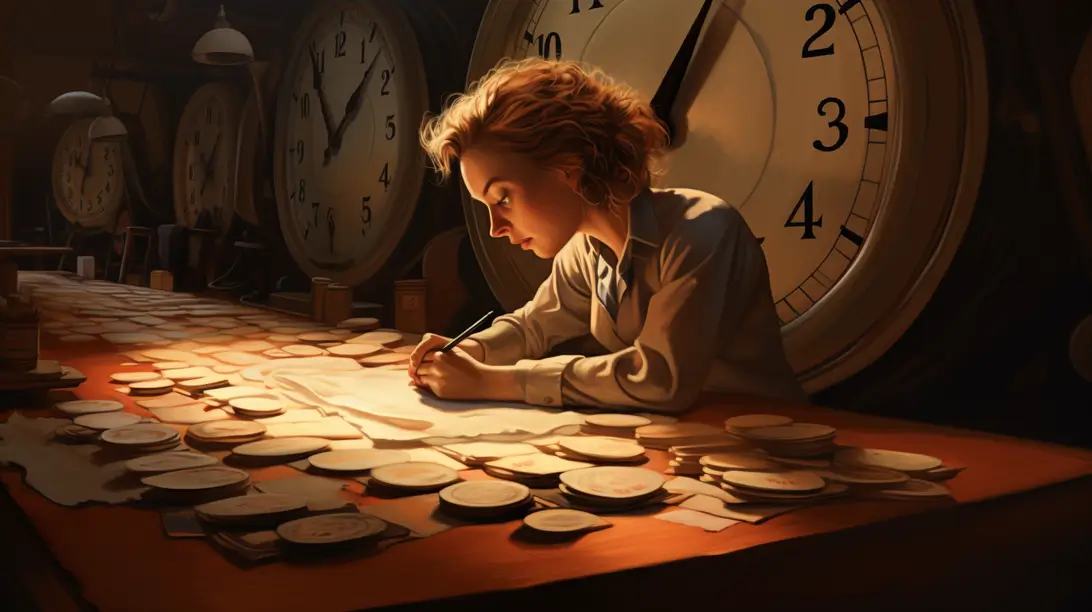A woman at work with a number's clock.